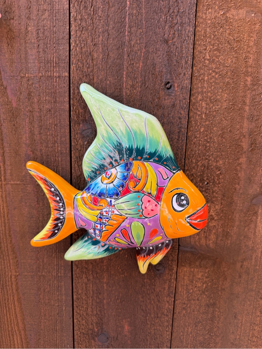 Handpainted Orange & Multicolor Talavera Fish Wall Decor - Pets Fish Accent